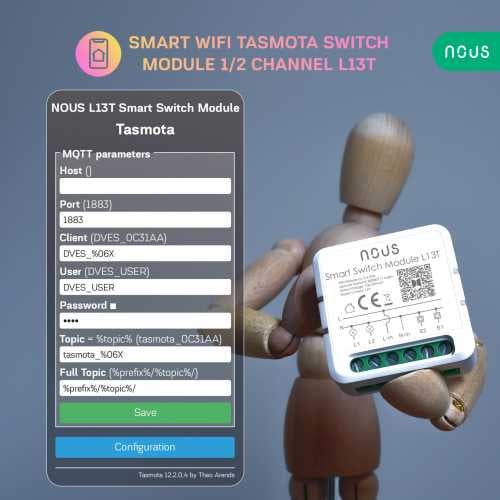 Releu NOUS L13T cu control WiFi cu Tasmota cu 1/2 canale 16A